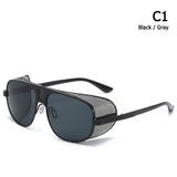 JackJad Cool Shield SteamPunk Style Side Shield Sunglasses Vinatge Brand Design Oculos De Sol 66337 Mart Lion C1 Black Gray  