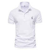 Polo Shirt Men's Solid Casual Cotton Giraffe Slim Fit Embroidery Short Sleeve 10 Colors Mart Lion   