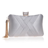 women evening bags tassel ladies clutch purse shoulder chain wedding party handbags Mart Lion YM1185silver  