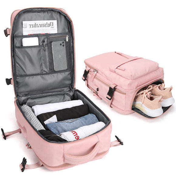 Pink Women Travel Backpack Waterproof Travel Luggage Bags 2022 Large Capacity Multifunctional & USB Charging Port Backpack  MartLion