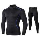 Men's 2 Pcs Fitness Suit Running Set Quick Dry Gym Sportswear Long Sleeve T Shirt Legging Pants Tracksuit Sports Suits Mart Lion black blue set S 