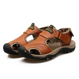Outdoor Men's Sandals Leather Summer Beach Roman Trekking Flip Flops Non Slip Flat Hiking Mart Lion red 7238 38 