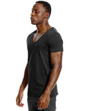 Scoop Deep V Neck T Shirt for Men's Low Cut Vneck Wide Vee Top Tees Invisible Undershirt Slim Fit Short Sleeve
