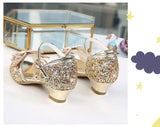Children Sandals For Girls Weddings Girls Crystal High Heel Shoes Banquet Pink Gold Blue Glitter Leather Butterfly  Mart Lion