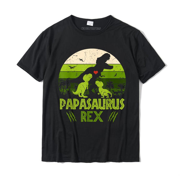  Vintage Sunset 2 Kids Papasaurus Gift For Fathers Day T-Shirt Funny Tops amp Tees Cotton Men's Funny Dominant Mart Lion - Mart Lion