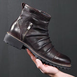 Yomior Vintage British Men's Leather Shoes Casual Round Toe Zip Ankle Boots Autumn Dress Chelsea Mart Lion Auburn 7 