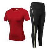 Sports Running Gym Top +Leggings Set Women Fitness Suit Gym Trainning Set Clothing Workout Fitness Women Mart Lion Red S 