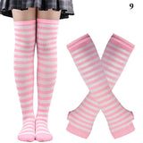 1 Set of Women Girls Over Knee Long Stripe Printed Thigh High Cotton Socks Gloves  Overknee Socks Mart Lion 9  