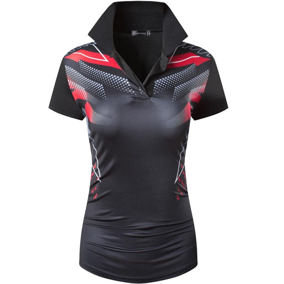  jeansian Style Women Casual Short Sleeve T-Shirt Floral Print Polo Golf Polos Tennis Badminton Mart Lion - Mart Lion