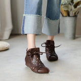 Spring and Summer New Soft Leather Single Boots Ethnic Style Retro Handmade Short Boots Middle-Aged Mom Boots Soft Sole Leather  MartLion