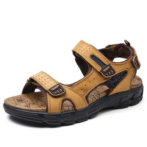 Classic Men's Sandals Summer Genuine Leather Sandals Outdoor Casual Lightweight Sandal Sneakers Mart Lion Yellow Brown 6.5 
