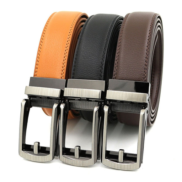  3.1cm Width Thin Designer Men's Belt Cow Genuine Leather Automatic Buckle Belt for Jeans Black White Blue Yellow Red Brown Mart Lion - Mart Lion