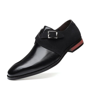 Men's Splicing Buckle Derby Shoes Leather Dress Wedding Party Office Oxfords Slip-On Flats Mart Lion   