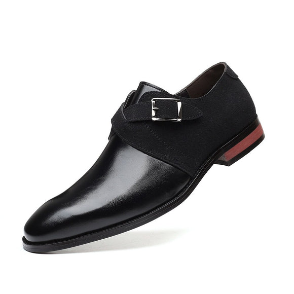 Men's Splicing Buckle Derby Shoes Leather Dress Wedding Party Office Oxfords Slip-On Flats Mart Lion   