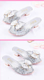 Girls Summer Sandals Slipper Sequined Princesse Children High Heel Party Dress Shoes Leather Slipper For Kids Slides Mart Lion   