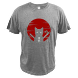 Dark Style Samurai Cat T shirt Ukiyoe Culture Design Digital Print 100% Cotton Tops Tee Mart Lion Gray EU Size S 
