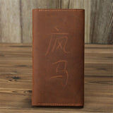 Handmade leather long wallet man's crazy horse skin head layer of cowhide multi-function mobile phone passport package Mart Lion   