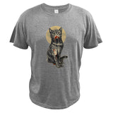 100% Cotton Cat Digital Print Summer Short Sleeve men's T shirt Homme Mart Lion Gray EU Size S 