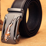 Belt Men's Genuine Leather Pure Cowhide Automatic Buckle Young People Trend Belt Casual Trouser Mart Lion Brown China 70cm