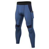 Men's Compression Pants Running High-Stretch Leggings Fitness Training Sport Tight Pants Quick Dry Pants With Pockets Mart Lion Grey and Blue S 