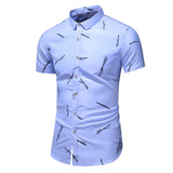 Summer breathable cotton Men's Slim Printed Hawaiian vacation Short sleeve shirts Office casual work Mart Lion 5012 Light blue Asian size M 