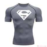 Summer Men's amp T-shirt Short Sleeve Bodybuilding T-shirt Compression shirt MMA Fitness Quick dry Casual Black round neck top Mart Lion grey 2 L 
