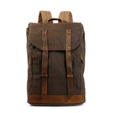 Men's Vintage backpack oli leather Waxed canvas shoulder trend leisure waterproof women bag 14 inch laptop backpack travel Mart Lion coffee  