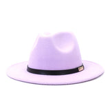 Black leather belt decoration Felt Hats Fedora Hat Men's Women artificial wool Blend Simple Wide winter Fedora Hats Mart Lion   