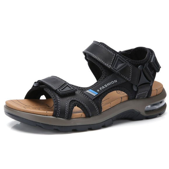 Summer Genuine Leather Men's Sandals Outdoor Non-slip Beach Summer Shoes Sneakers Mart Lion Black 56 6.5 