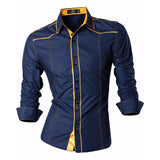 Jeansian Men's Casual Dress Shirts Desinger Stylish Long Sleeve WineRed2 Mart Lion Z034-Navy US M(170-175cm)70kg China