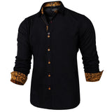 Men's Shirt Long Sleeve Red Solid Blue Paisley Color Contrast Dress Shirt for Men's Button-down Collar Clothing Mart Lion   