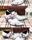 Autumn White Lace Belt buckle Decorate Tip High heels Cowhide Men shoes Casual leather Wedding Mart Lion   