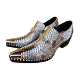 Summer Dress Men shoes Black Snake Embossed Genuine Leather Dragon Head pointed Party Trend Wedding Mart Lion White Gold 39 China