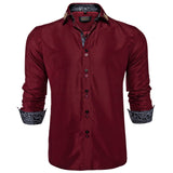 Men's Long Sleeve 100% Cotton Solid Black Red White Shirt Casual Paisley Slim Fit Social Dress Shirts DiBanGu Mart Lion CY-2206-0014 S 