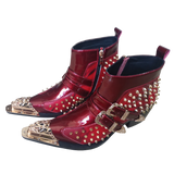 Men boots Red Rivet Tip Leather Model Social contact Increase Show Patent leather high-heeled Mart Lion Red 36 