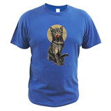 100% Cotton Cat Digital Print Summer Short Sleeve men's T shirt Homme Mart Lion Blue EU Size S 