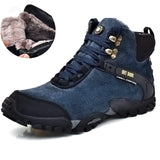 Men's High top Lace up Suede Boots Winter Warm Boots Outdoor Hiking Waterproof Trail Shoes zapatillas de hombre Mart Lion blue fur175 38 