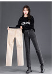 Straight Fleece Jeans Women Autumn Winter High Waist Casual Vintage Elasticity Velvet jeans Denim Trousers Mart Lion   