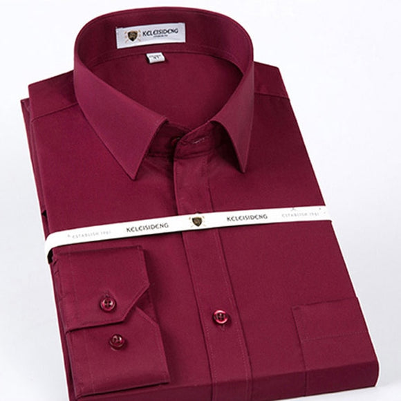 Men's Non Iron Standard-fit Solid Basic Dress Shirt Formal Premium 100% Cotton Long Sleeve Work Office Mart Lion Red 38 