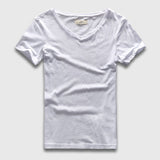 Zecmos Slim Fit V-Neck T-Shirt Men's Basic Plain Solid Cotton Top Tees Short Sleeve Mart Lion White S 