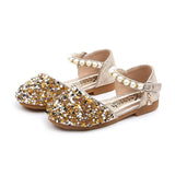 Summer Girls Shoes Bead Mary Janes Flats Fling Princess Baby Dance Kids Sandals Children Wedding Gold Mart Lion Gold 21 
