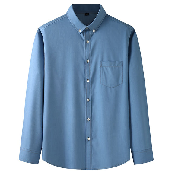  Men's Shirts Loose Casual Pocket Cotton Autumn Men's Long Sleeve Cotton Light Blue Elasticity Mart Lion - Mart Lion