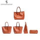 Luxury Brand Cow Leather Tote Bags Designer Cowhide Handbags Women Shoulder Female Large Capacity Liner Mart Lion   