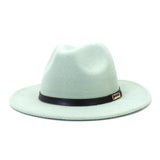  Black leather belt decoration Felt Hats Fedora Hat Men's Women artificial wool Blend Simple Wide winter Fedora Hats Mart Lion - Mart Lion