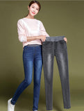Women's Simple solid Elastic high waist Skinny Jeans Clothes black blue Slim mom Jeans Stretch Denim Pants Mart Lion   