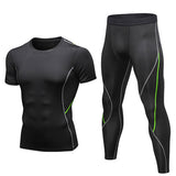 2 Pcs Set Men.s Tracksuit Gym Fitness Compression Sport Suit Clothes Running Jogging Sportswear Exercise Workout Tight Rashguard Mart Lion Black and Yellow S 