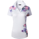 jeansian Style Women Casual Short Sleeve T-Shirt Floral Print Polo Golf Polos Tennis Badminton Black Mart Lion SWT317-White US L China