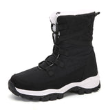 Winter Women Boots Platform Shoes Keep Warm Mid-Calf Snow Ladies Lace-up Waterproof Chaussures Femme Mart Lion Black 5 