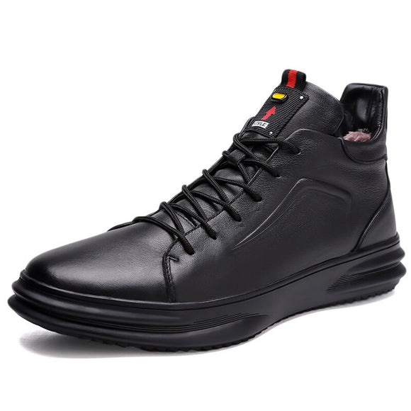 Men's Casual Genuine leather Shoes autumn winter Short Bootie waterproof sneakers lace up Flats Mart Lion black no plush 38 