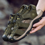 Men Sandals Breathable Summer Outdoor Shoes Genuine Leather Tactical Trekking Casual Gladiator Mart Lion green 38 